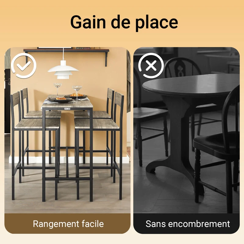 SoBuy OGT14-N Ensemble Table Haute avec 1 Table et 4 Tabourets, Format Gain de Place, pour Cuisine et Salle à Manger, Design Fonctionnel, Pratique – Naturel