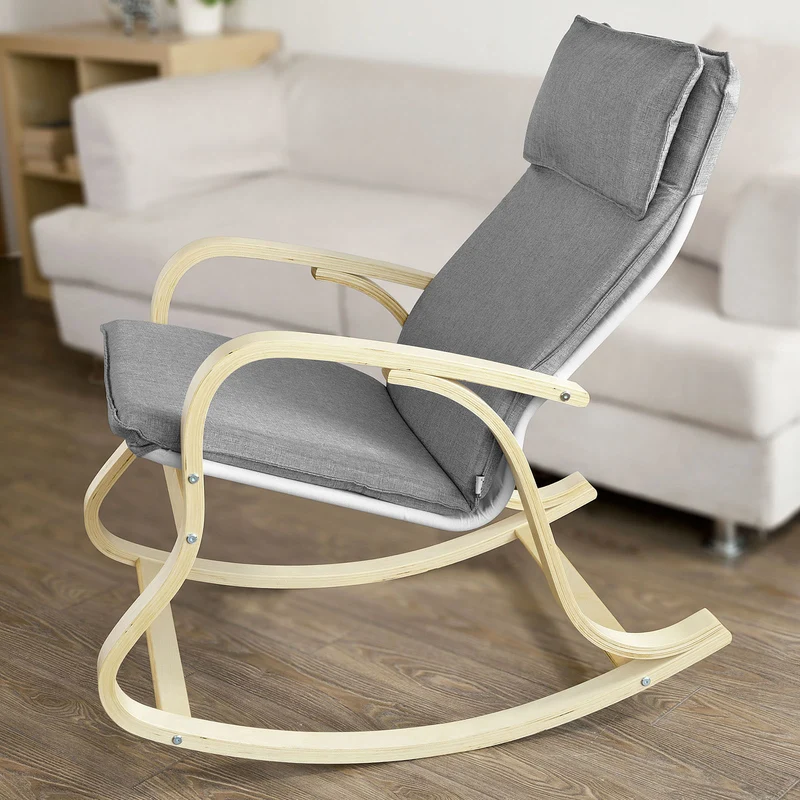 SoBuy FST15-DG Rocking Chair, Fauteuil à bascule, Fauteuil relax, Bouleau Flexible -Gris