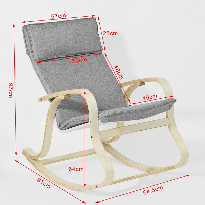 SoBuy FST15-DG Rocking Chair, Fauteuil à bascule, Fauteuil relax, Bouleau Flexible -Gris