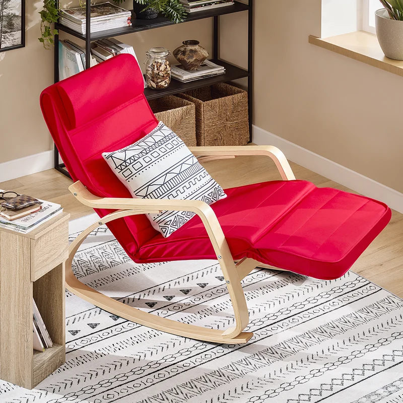 SoBuy FST16-R Rocking Chair, Fauteuil à bascule avec repose-pieds Fauteuil berçante