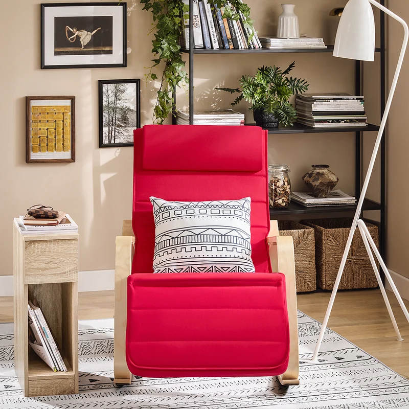 SoBuy FST16-R Rocking Chair, Fauteuil à bascule avec repose-pieds Fauteuil berçante