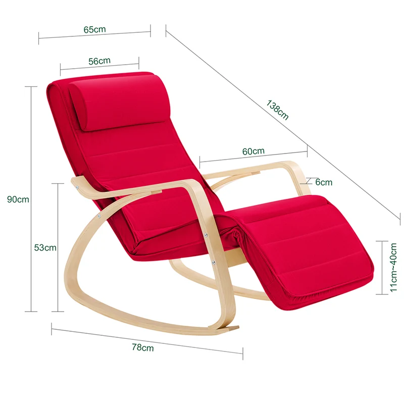 SoBuy FST16-R Rocking Chair, Fauteuil à bascule avec repose-pieds Fauteuil berçante