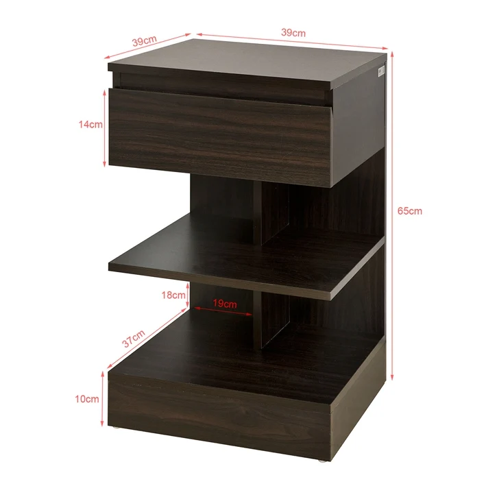 SoBuy FBT49-BR Table de chevet Table d’appoint Bout de Canapé avec 2 étagères de rangemen