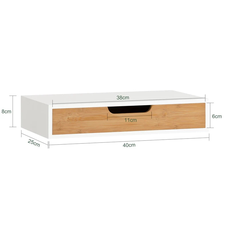sebuyfr.comG92-WNx2 Lot de 2 Étagères Murales Flottantes avec Tiroir, Étagère Murale Moderne pour Entrée, Salon, Cuisine ou Chambre, Blanc & Nature 40×24×8 cm