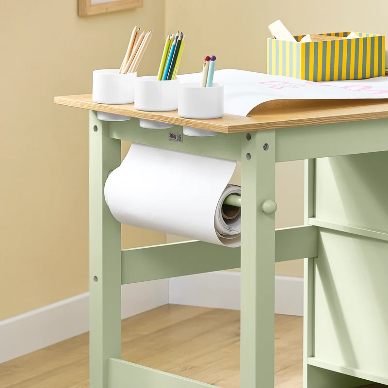 SoBuy KMB60-GR Table et Chaise Enfant avec Rangement – Bureau Enfant 2 Étagères, Porte-Papier et Rangements Stylos, Vert