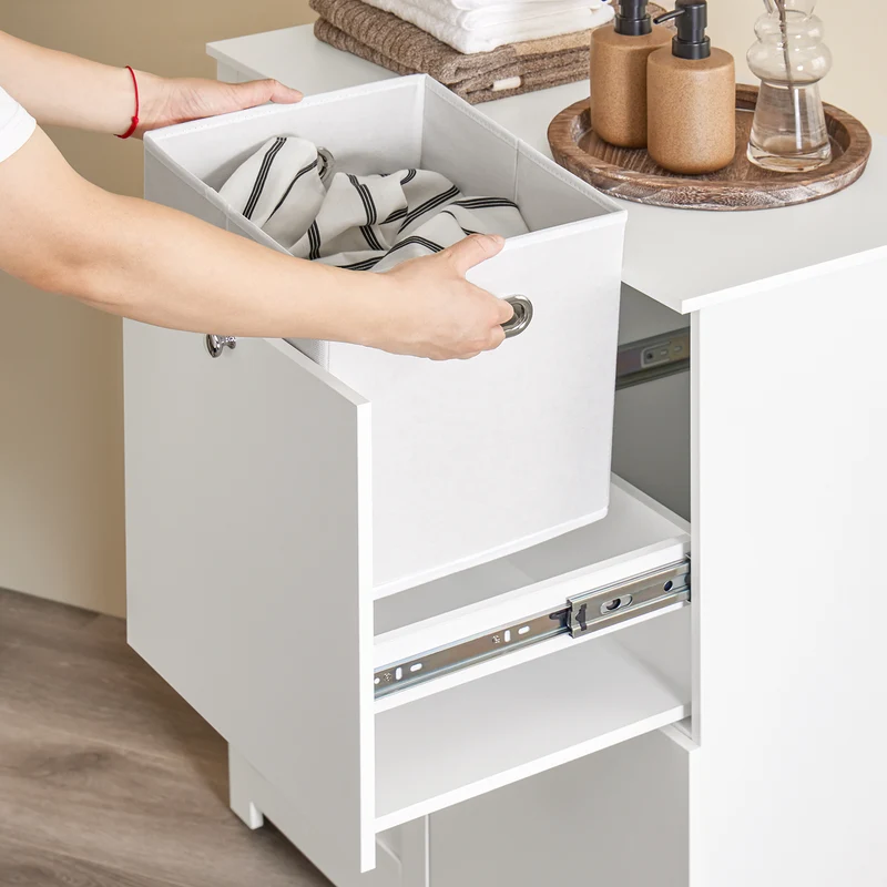 SoBuy BZR213-W Meuble Salle de Bain avec 3 Paniers à Linge – 2 Paniers Amovibles, Tri du Linge, Gain de Place, 78×38×90 cm, Blanc