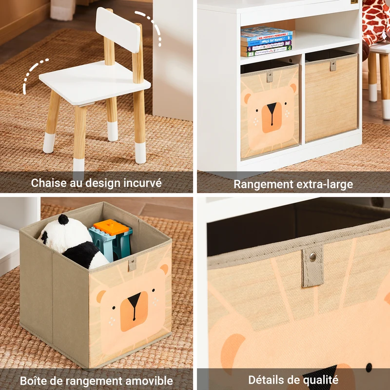SoBuy KMB113-W Ensemble Table Enfant + 2 Chaises – Compartiment, 2 Boîtes de Rangement, Chaises Rangeables, Blanc