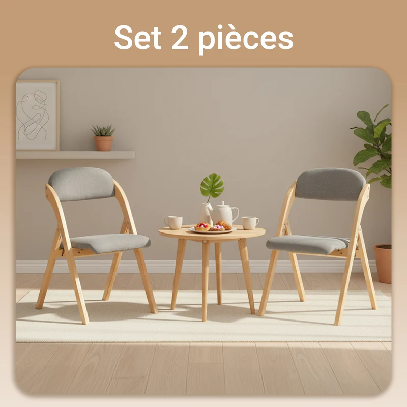SoBuy FST92-Nx2 Lot de 2 Chaises Pliantes Rembourrées en Bois – Gris Clair