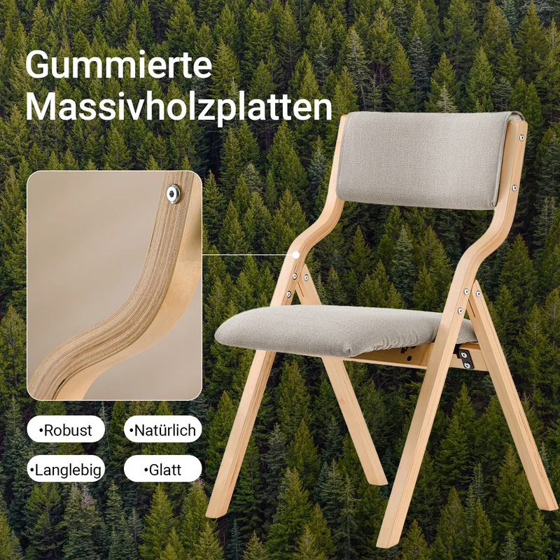 SoBuy FST40-HGx2 Lot de 2 Chaises Pliantes Rembourrées en Bois – Housse Amovible Lavable – Naturel