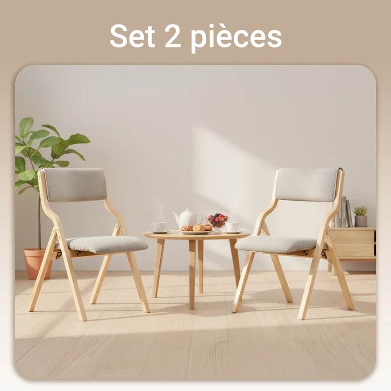 SoBuy FST40-HGx2 Lot de 2 Chaises Pliantes Rembourrées en Bois – Housse Amovible Lavable – Naturel