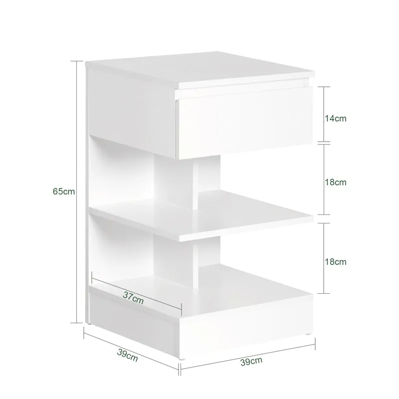 SoBuy FBT49-Wx2 Lot de 2 Table de Chevet - Table de Nuit avec 1 tiroir et 2 étagères, Table d'appoint pour Chambre à Coucher - Meuble de Rangement Moderne L39 x P39 x H65 cm Blanc