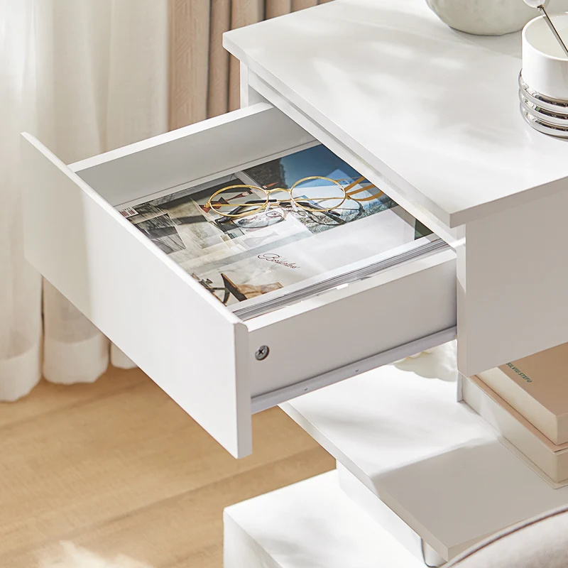 SoBuy FBT49-Wx2 Lot de 2 Table de Chevet - Table de Nuit avec 1 tiroir et 2 étagères, Table d'appoint pour Chambre à Coucher - Meuble de Rangement Moderne L39 x P39 x H65 cm Blanc