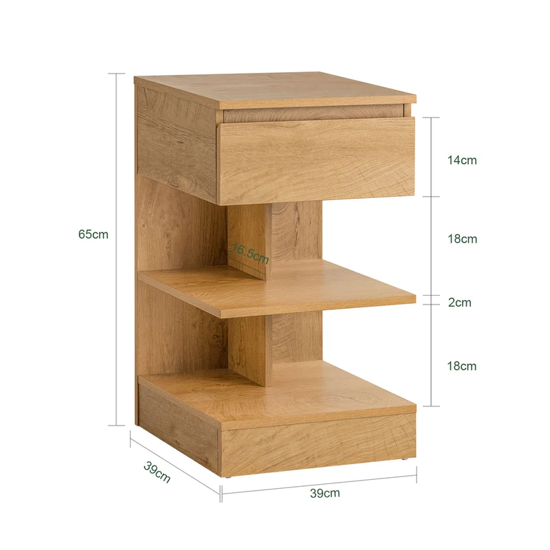 SoBuy FBT49-Nx2 Lot de 2 Table de Chevet - Table de Nuit avec 1 tiroir et 2 étagères, Table d'appoint pour Chambre à Coucher - Meuble de Rangement Moderne L39 x P39 x H65 cm Naturel