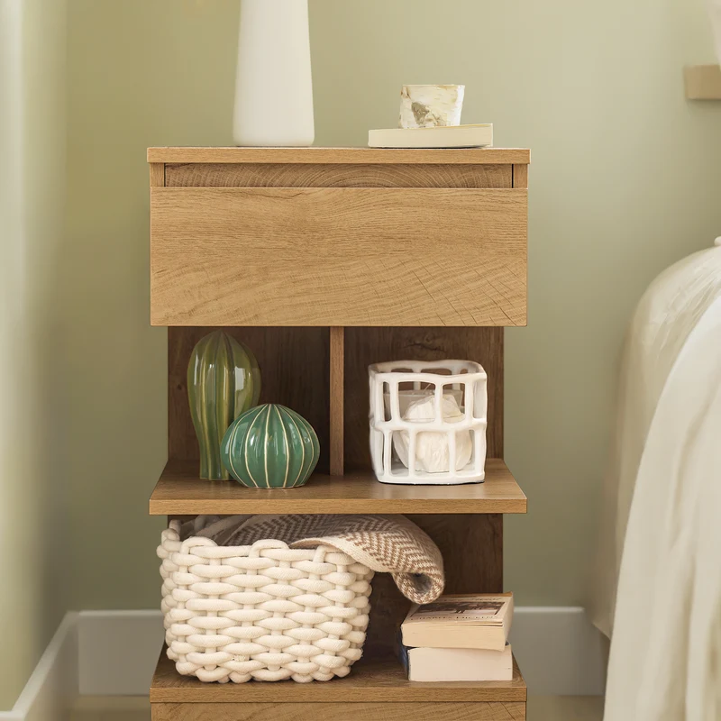 SoBuy FBT49-Nx2 Lot de 2 Table de Chevet - Table de Nuit avec 1 tiroir et 2 étagères, Table d'appoint pour Chambre à Coucher - Meuble de Rangement Moderne L39 x P39 x H65 cm Naturel