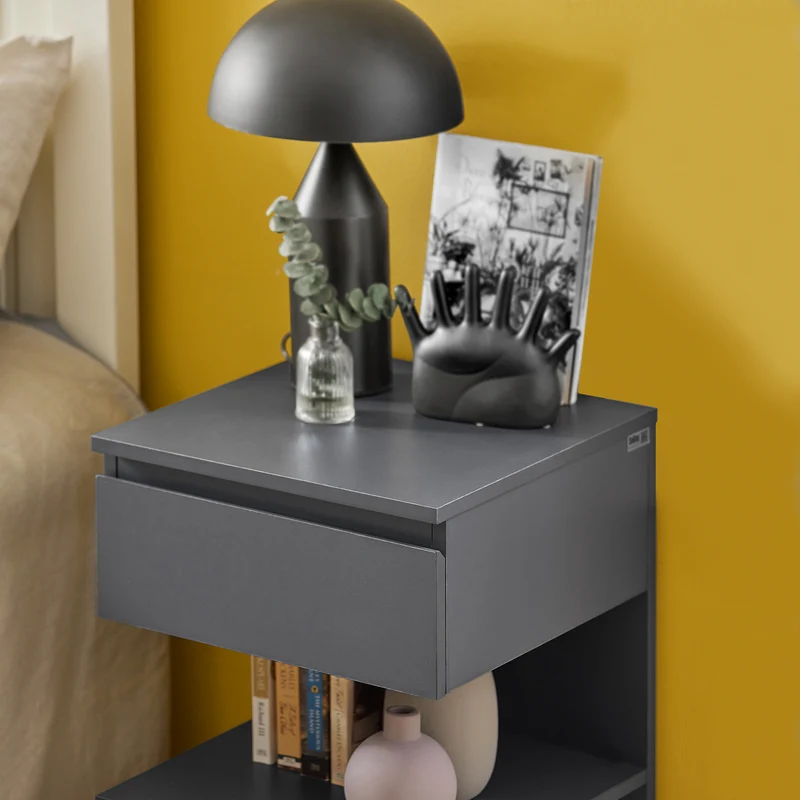 SoBuy FBT49-HGx2 Lot de 2 Table de Chevet - Table de Nuit avec 1 tiroir et 2 étagères, Table d'appoint pour Chambre à Coucher - Meuble de Rangement Moderne L39 x P39 x H65 cm Gris
