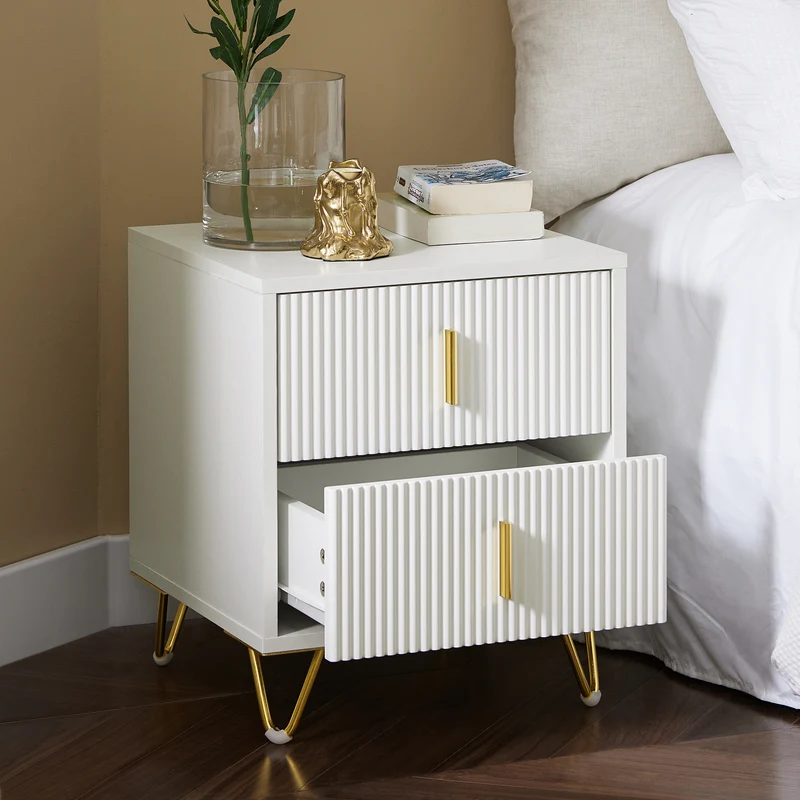 SoBuy FBT115-Wx2 Lot de 2 Table de Chevet - Table de Nuit avec 2 tiroirs, Table d'appoint pour Chambre à Coucher - Meuble de Rangement Moderne, Blanc L40 x P40 x H47 cm