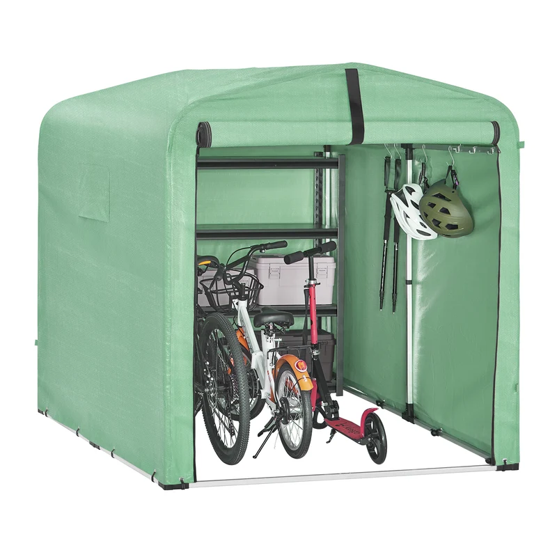 SoBuy KLS11-L-GR Abri de Jardin Imperméable avec Crochets, pour Vélo, Moto et Outils, Résistant à l’Humidité, Rangement Optimisé – L159×P219×H165 cm, Vert