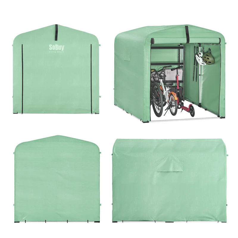 SoBuy KLS11-L-GR Abri de Jardin Imperméable avec Crochets, pour Vélo, Moto et Outils, Résistant à l’Humidité, Rangement Optimisé – L159×P219×H165 cm, Vert
