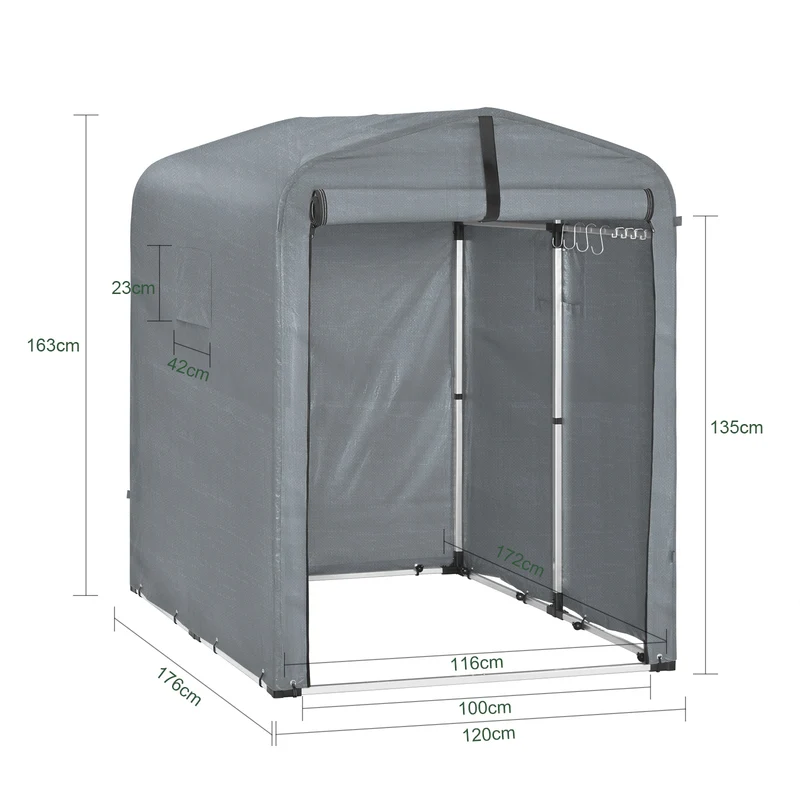 SoBuy KLS11-DG Abri de Jardin Imperméable avec Crochets et Revêtement Anti-UV – L120×P176×H163 cm, Cadre Aluminium, Vélo, Moto et Outils, Gris