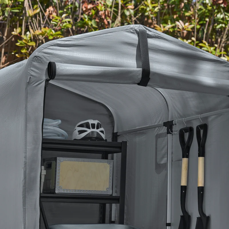 SoBuy KLS11-DG Abri de Jardin Imperméable avec Crochets et Revêtement Anti-UV – L120×P176×H163 cm, Cadre Aluminium, Vélo, Moto et Outils, Gris