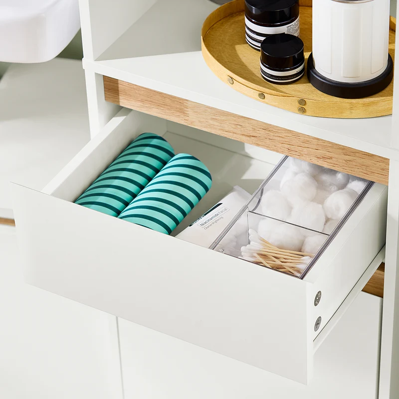 SoBuy BZR80-W Colonne de Salle de Bain 170 cm – Tiroir, Portes et Étagère Ouverte – Blanc