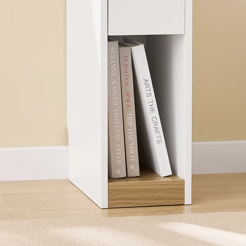 SoBuy FBT163-WN Table de Chevet Slim avec Tiroir, Plateau Amovible et Découpe pour Plinthe – L20×P35×H60 cm, Charge 20 kg, Blanc et Naturel