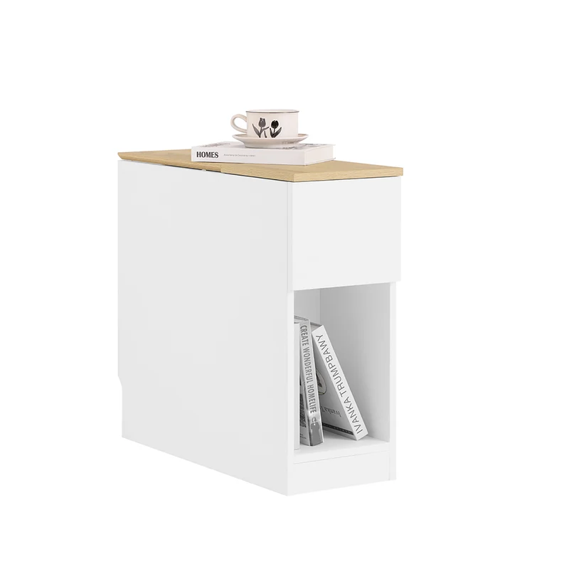 SoBuy FBT162-WN Table d'Appoint Étroite 65×25×60 cm – 1 Compartiment, 2 Tiroirs, Charnières Silencieuses, Blanc et Naturel
