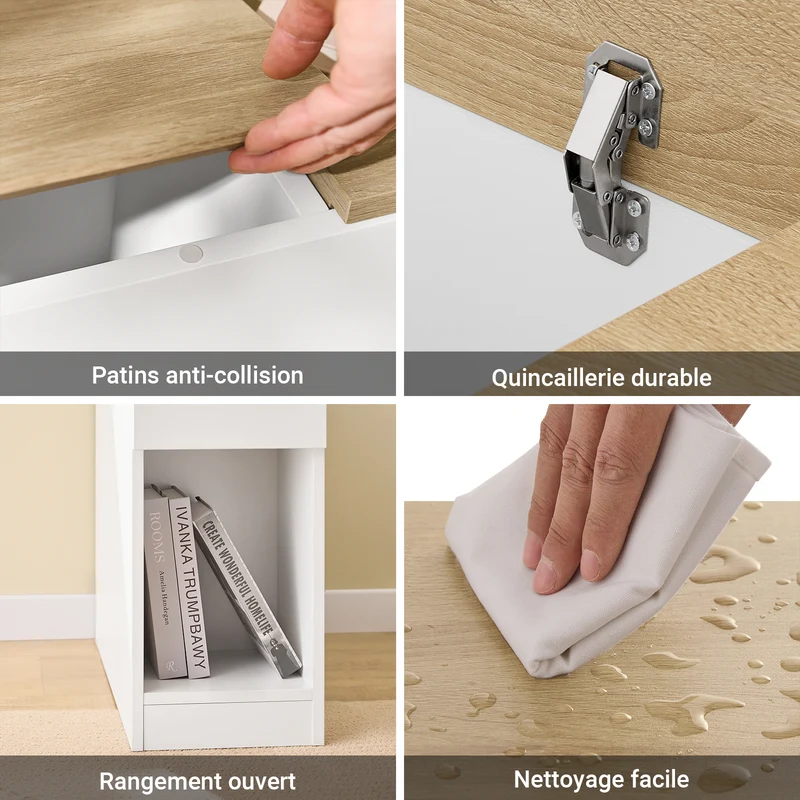 SoBuy FBT162-WN Table d'Appoint Étroite 65×25×60 cm – 1 Compartiment, 2 Tiroirs, Charnières Silencieuses, Blanc et Naturel