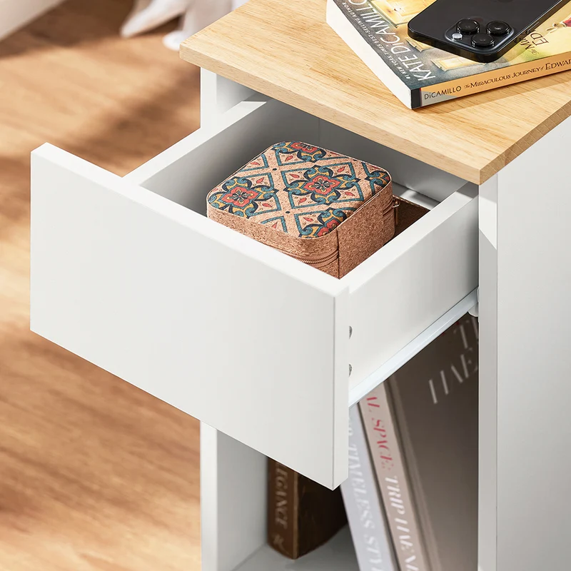 SoBuy FBT111-II-WN Table de Chevet avec Tiroir, Gain de Place, pour Salon et Chambre, Rangement Optimisé, Design Fonctionnel, Compact – L25×P40×H60 cm, Blanc