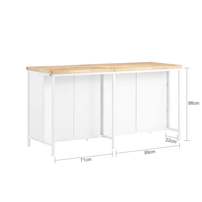 SoBuy KNL09-WN Ìlot Central de Cuisine 3-en-1 – Buffet, Table Bar et Plan de Travail, 170×60×89 cm, Blanc & Bois
