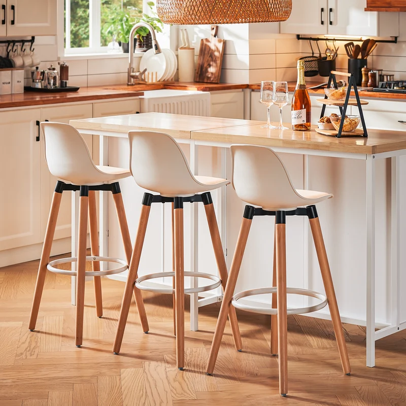 SoBuy KNL09-WN Ìlot Central de Cuisine 3-en-1 – Buffet, Table Bar et Plan de Travail, 170×60×89 cm, Blanc & Bois