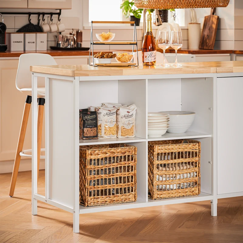 SoBuy KNL09-WN Ìlot Central de Cuisine 3-en-1 – Buffet, Table Bar et Plan de Travail, 170×60×89 cm, Blanc & Bois