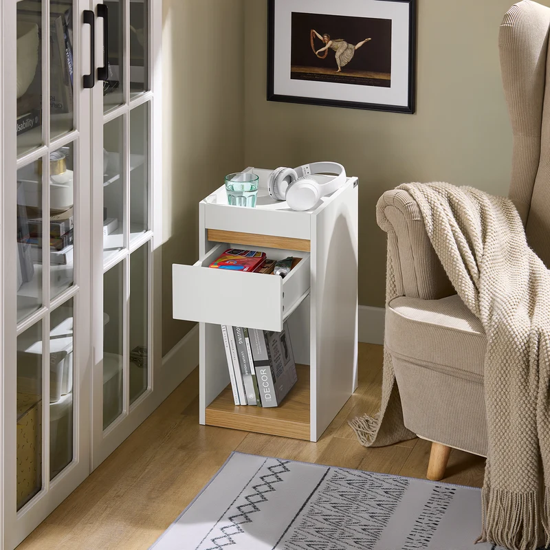 SoBuy FBT137-W Table de Chevet avec tiroir Table de Nuit Bout de canapé Table d'appoint Table Téléphone Table de Café