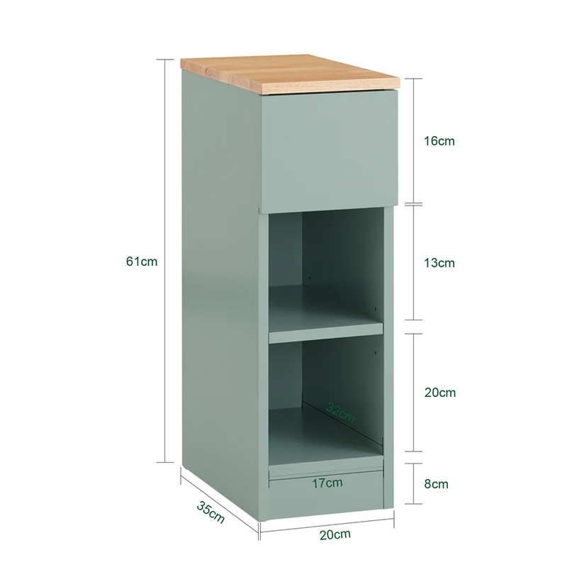 SoBuy FBT111-GR Table de Chevet Ultra-Fine avec Tiroir et Étagère – L20×P35×H60 cm, Charge max. 20 kg, MDF/PB E1, Vert