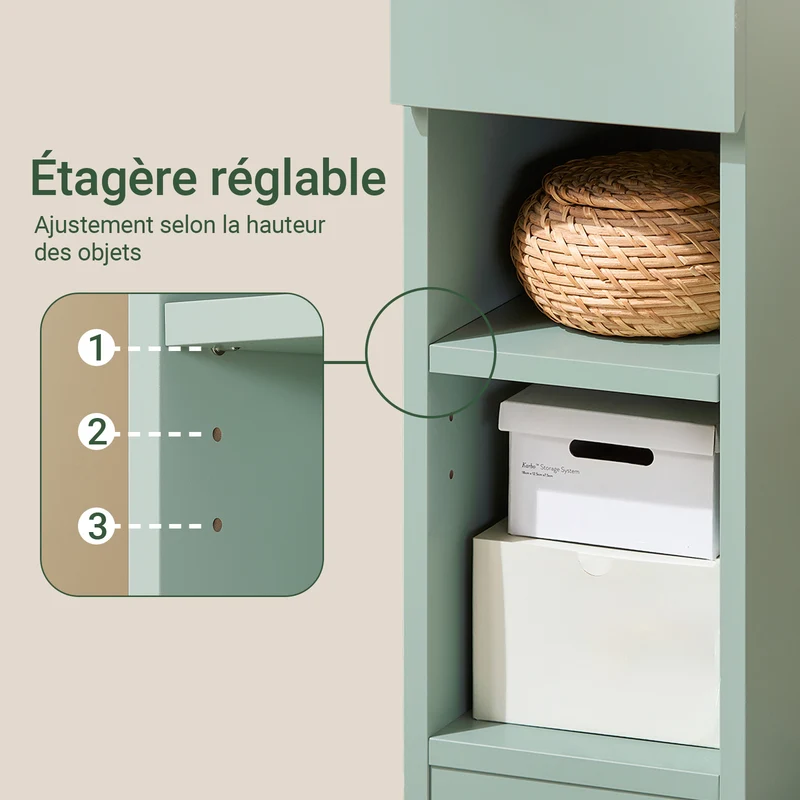 SoBuy FBT111-GR Table de Chevet Ultra-Fine avec Tiroir et Étagère – L20×P35×H60 cm, Charge max. 20 kg, MDF/PB E1, Vert