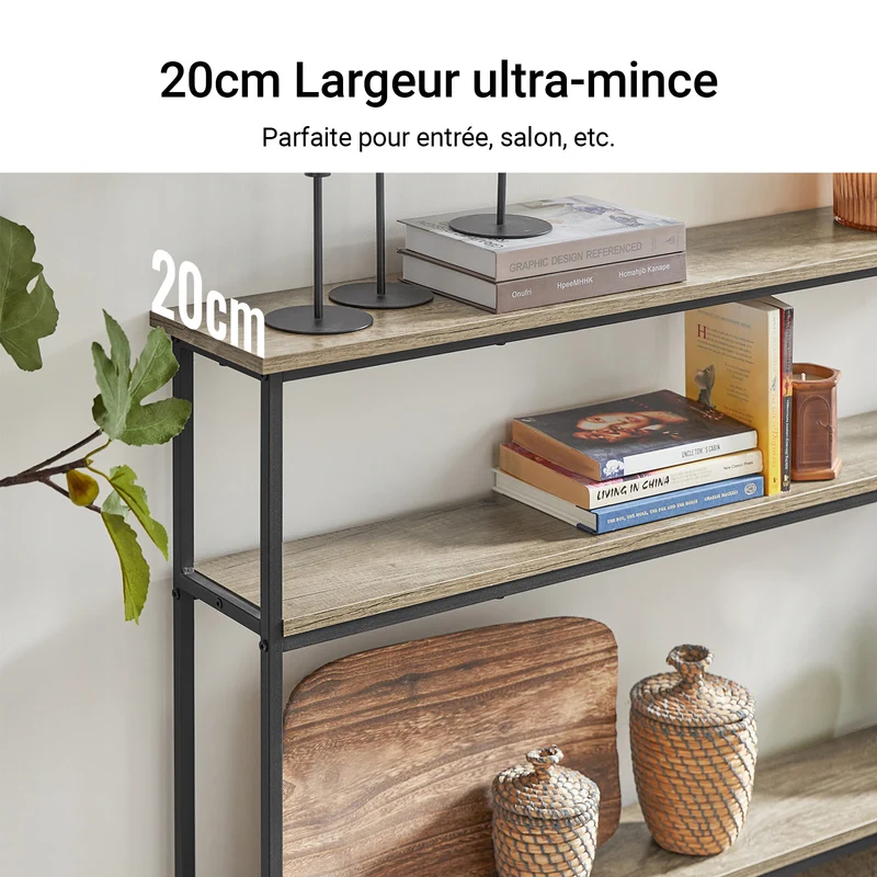 SoBuy FSB49-PZ Table Console Meuble Entrée Couloir avec 3 Étagères de Rangement, Étagères arrière Canapé, Style Industriel pour Salon ou Hall - L120xP20xH77cm, Métal & Bois