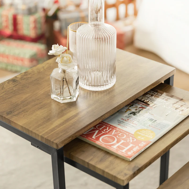 SoBuy FBT102-F Set de 3 Tables Gigognes, Tables Basses Modernes pour Salon, Design Gain de Place, Nature & Noir
