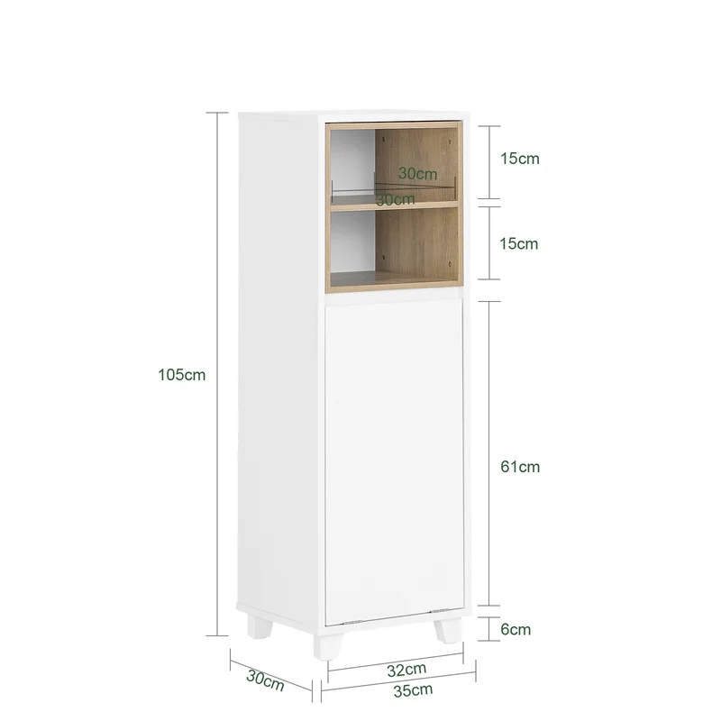 SoBuy BZR146-W Meuble Bas de Salle de Bain, Armoire de Rangement Salle de Bain, Meuble Demi-Colonne sur Pied, Placard WC Étroit avec 1 Panier à Linge, Blanc, 35x30x105cm