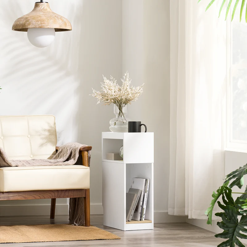 SoBuy FBT171-WN Table de Chevet Étroit, Table de Nuit avec Tiroir et Étagère, Meuble d 'appoint Moderne pour Chambre et Salon, Blanc, 20 x 35 x 60 cm