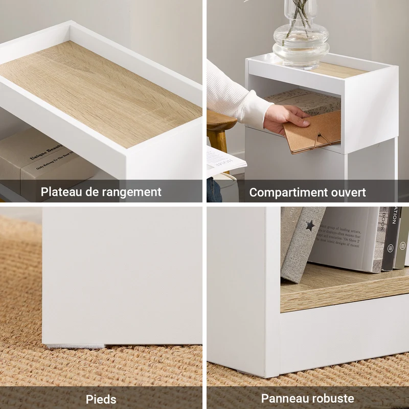 SoBuy FBT171-WN Table de Chevet Étroit, Table de Nuit avec Tiroir et Étagère, Meuble d 'appoint Moderne pour Chambre et Salon, Blanc, 20 x 35 x 60 cm