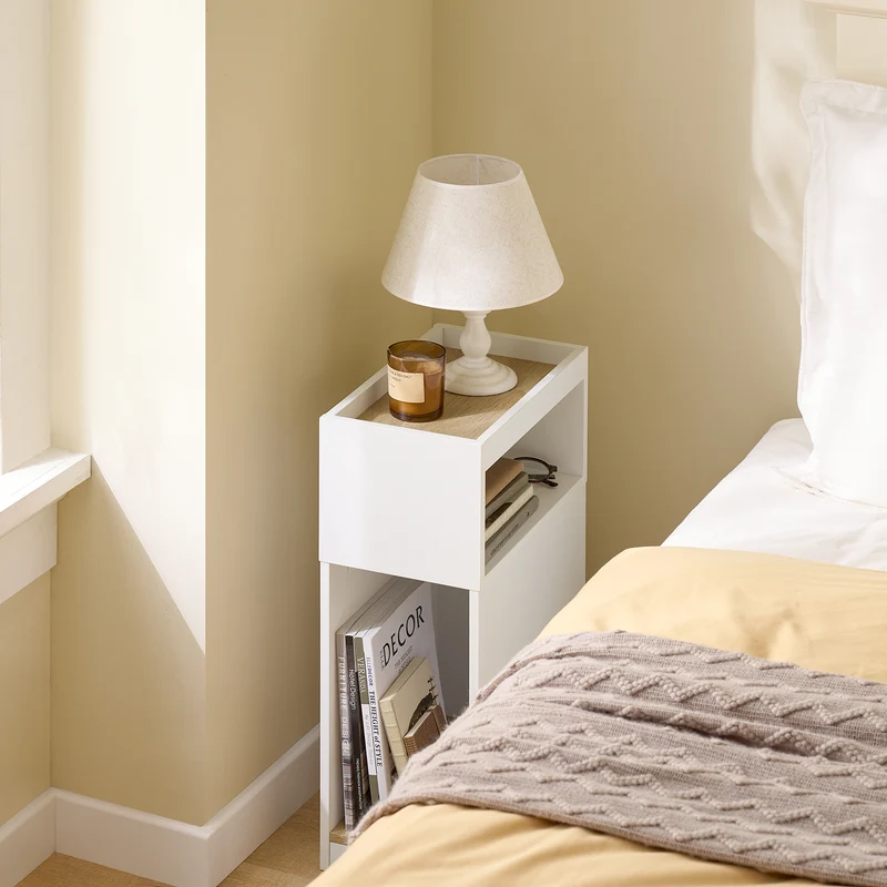 SoBuy FBT171-WN Table de Chevet Étroit, Table de Nuit avec Tiroir et Étagère, Meuble d 'appoint Moderne pour Chambre et Salon, Blanc, 20 x 35 x 60 cm