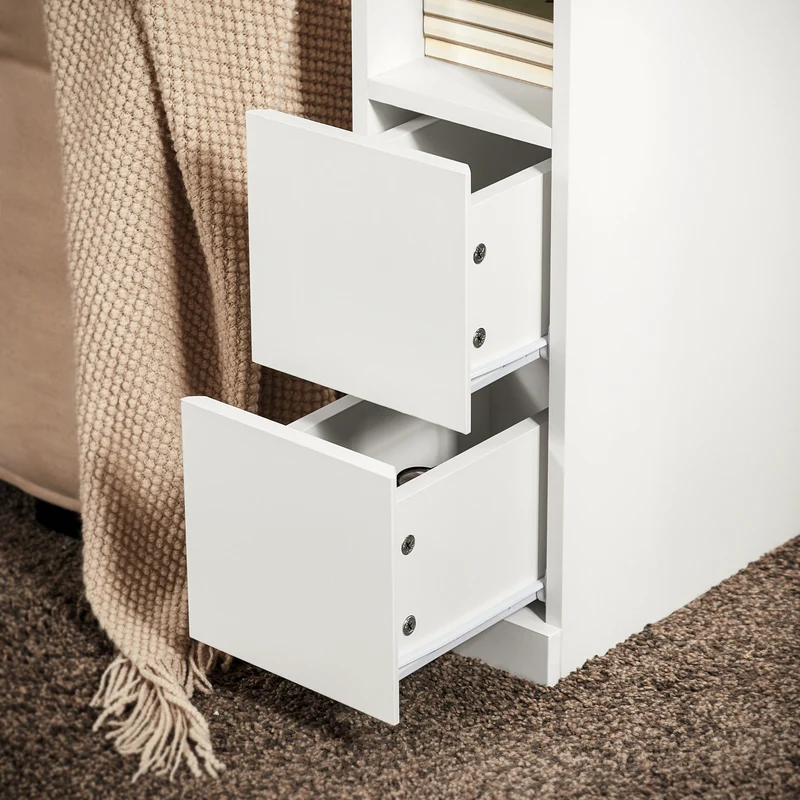 SoBuy FBT149-WN Table de Chevet Étroit 20 cm, 2 Tiroirs et Étagère – Table de Nuit Slim Gain de Place, Blanc Naturel