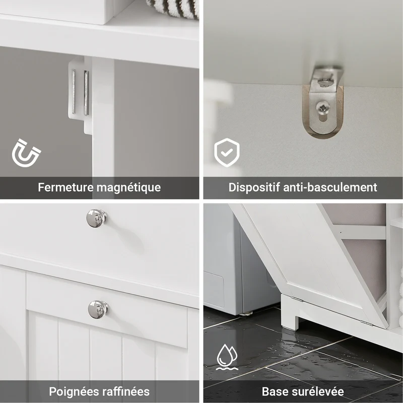 SoBuy BZR104-W Colonne Salle de Bain avec Panier à Linge Intégré – 6 Étagères Réglables, 2 Tiroirs, Gain de Place 171 cm, Blanc