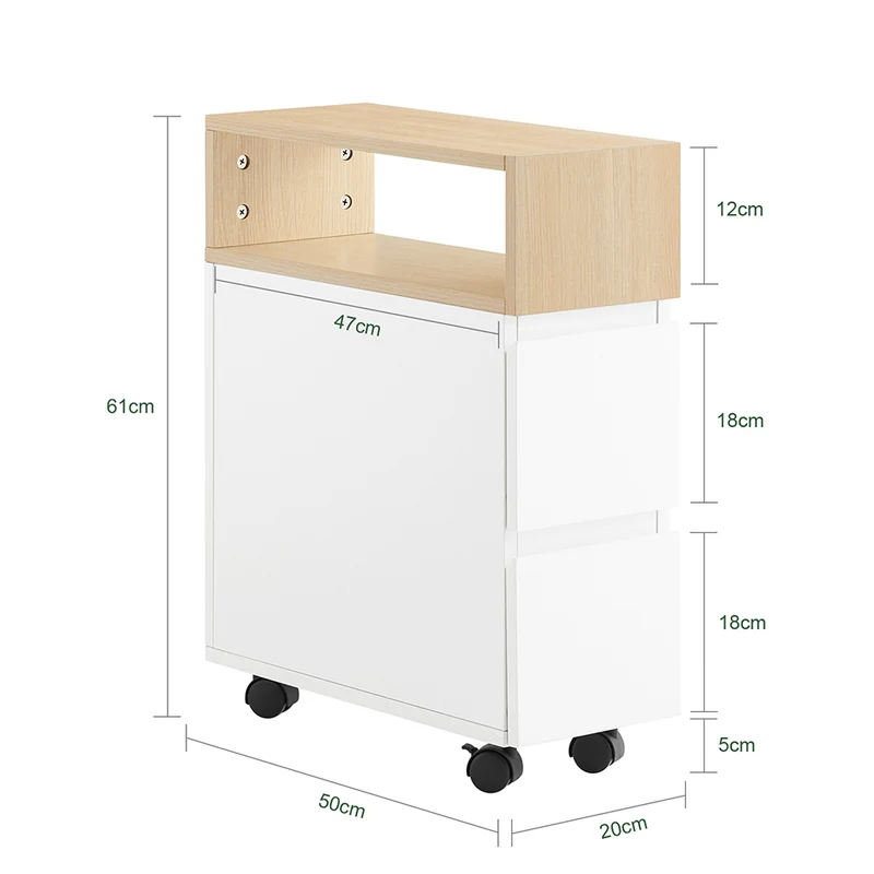 SoBuy FBT155-WN Bout de Canapé sur roulettes Table de Chevet Table de Nuit Table d'Appoint