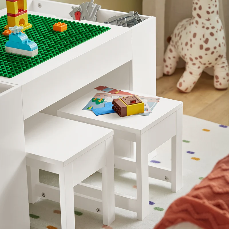 SoBuy KMB75-W Table Enfant avec Rangement et 2 Chaises – Plateau Double Face Construction, Blanc