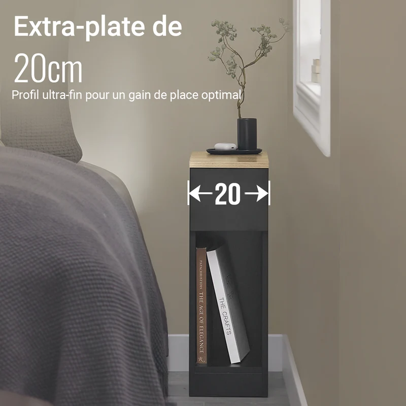 SoBuy FBT111-SCHx2 Lot de 2 Tables de Chevet Fines avec Tiroir et Étagère – L20 × P35 × H60 cm, Noir