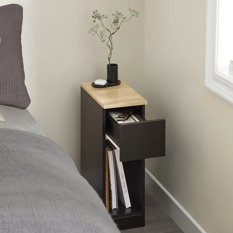 SoBuy FBT111-SCHx2 Lot de 2 Tables de Chevet Fines avec Tiroir et Étagère – L20 × P35 × H60 cm, Noir
