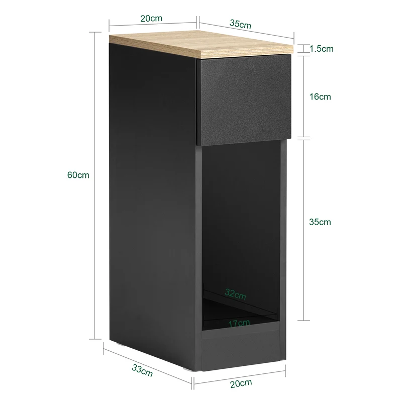 SoBuy FBT111-SCHx2 Lot de 2 Tables de Chevet Fines avec Tiroir et Étagère – L20 × P35 × H60 cm, Noir