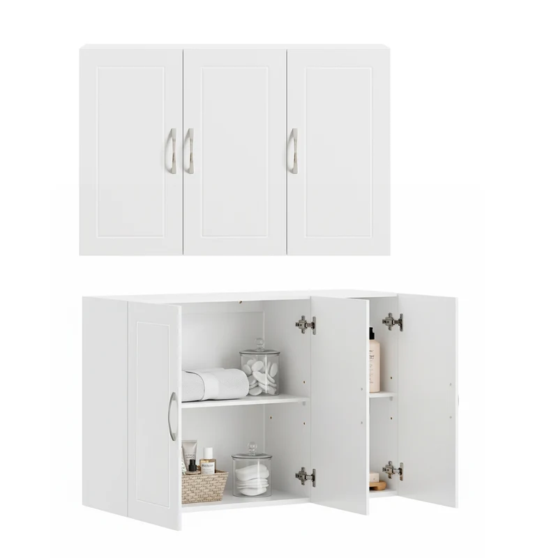 sebuyfr.comG231-L-W Meuble Haut Suspendu 90 cm – 3 Portes, Étagère Réglable – Blanc