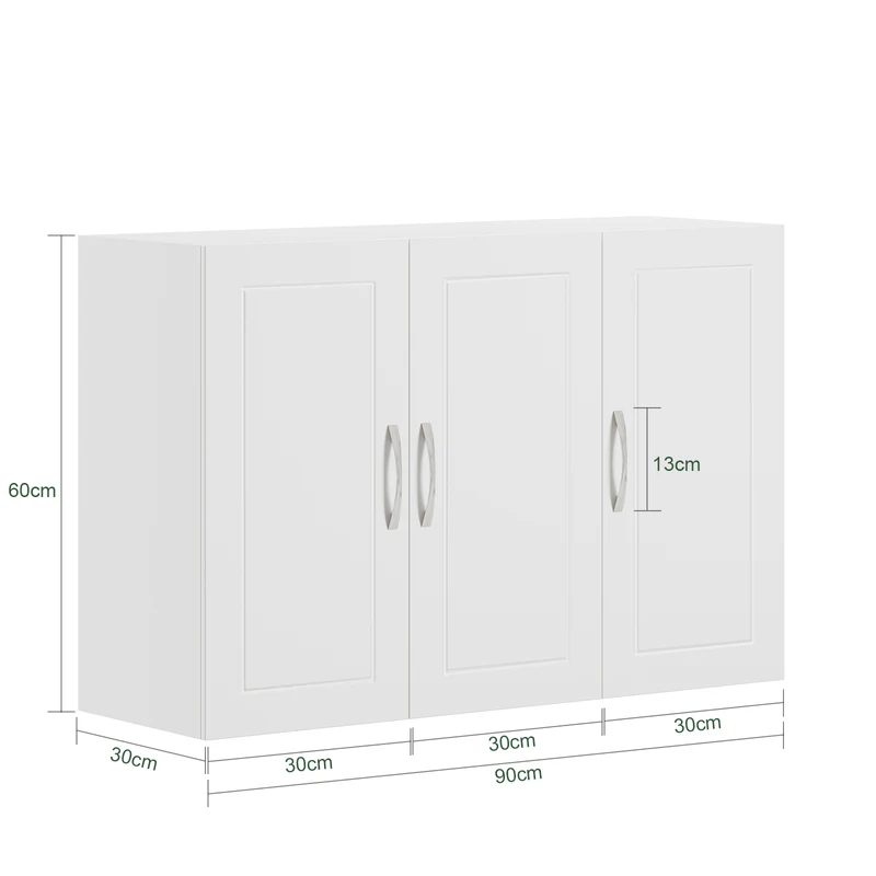 sebuyfr.comG231-L-W Meuble Haut Suspendu 90 cm – 3 Portes, Étagère Réglable – Blanc